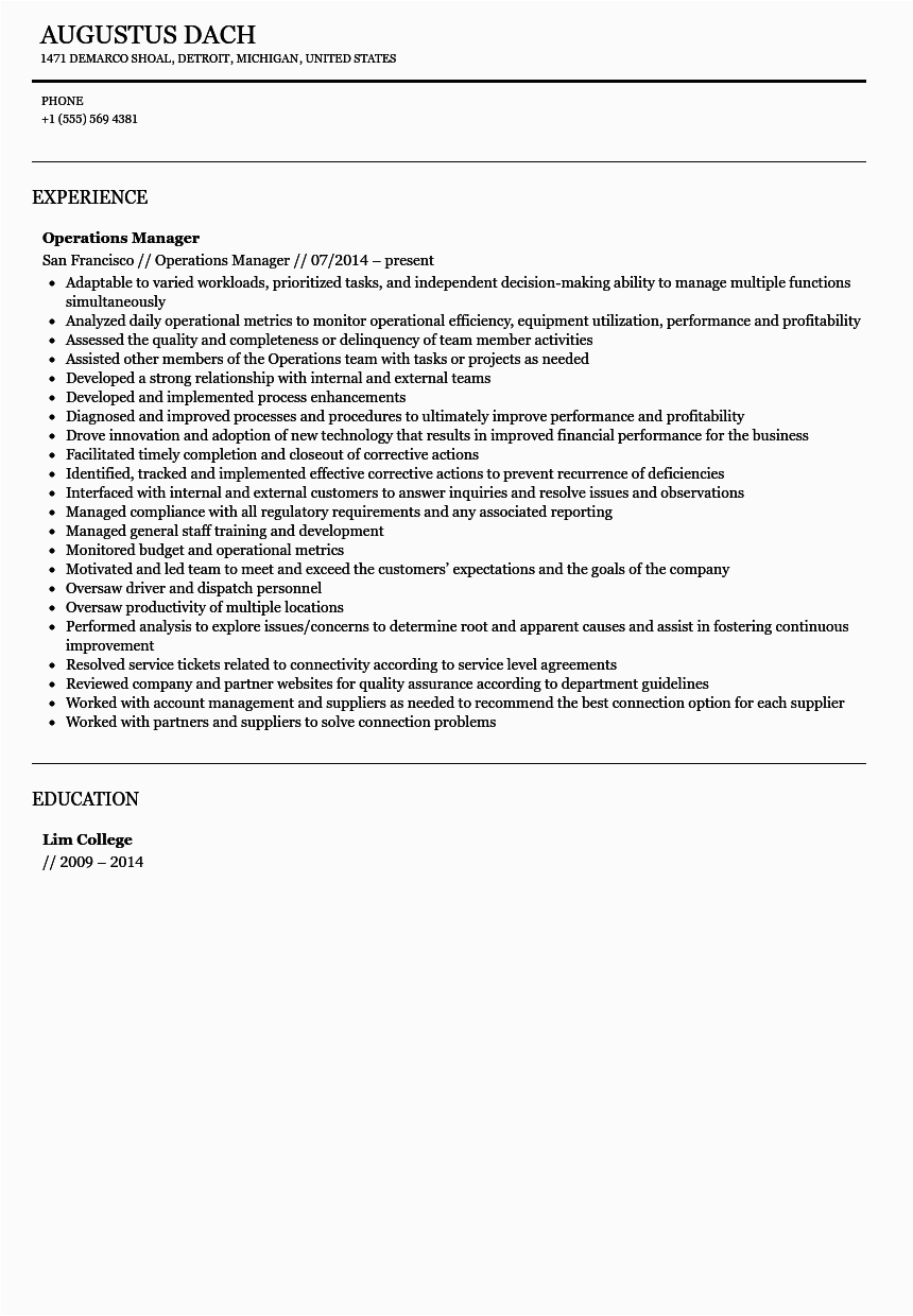 Operation Manager Job Description Resume Sample Operations Manager Resume Sample