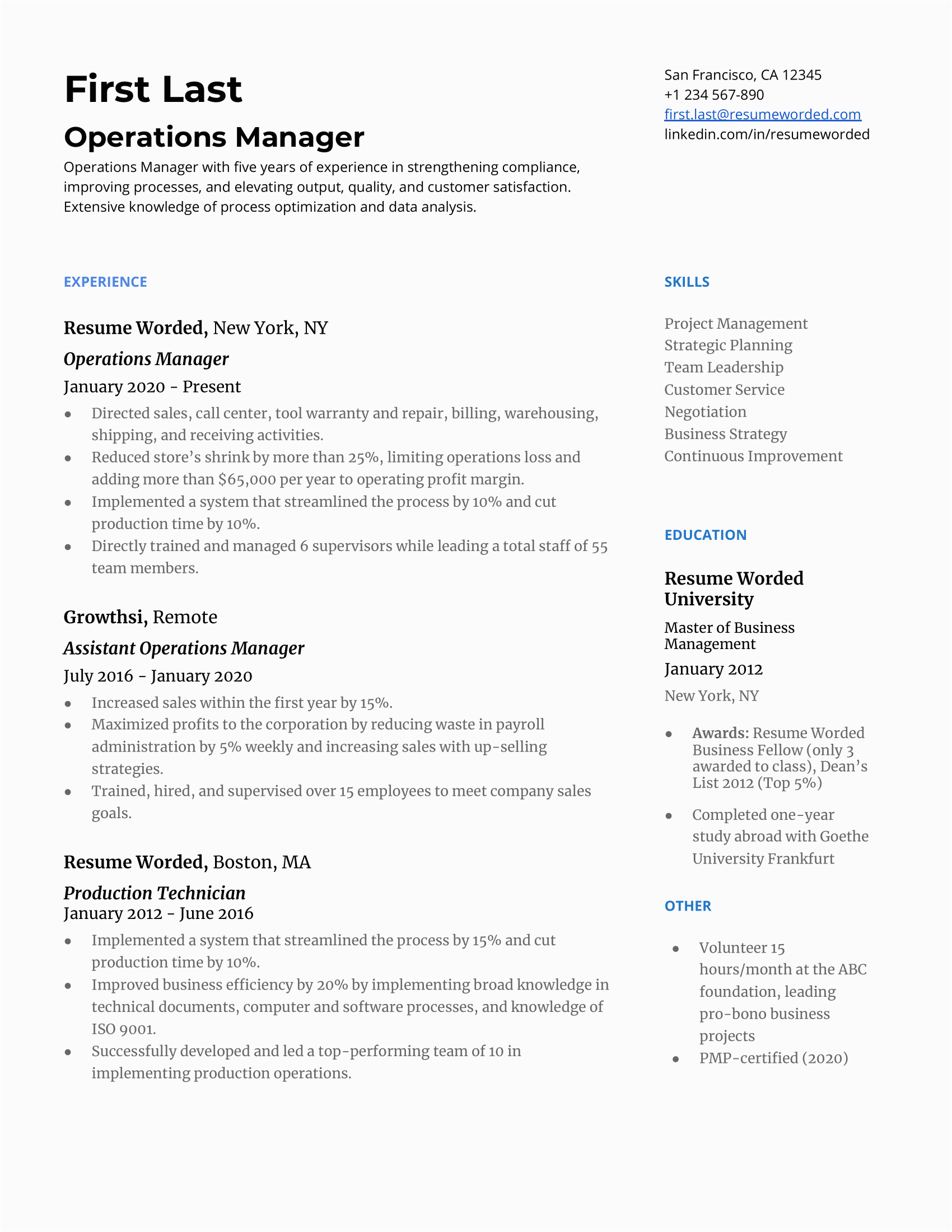Operations Manager with One Year Experience Sample Resume 11 Operations Manager Resume Examples for 2022