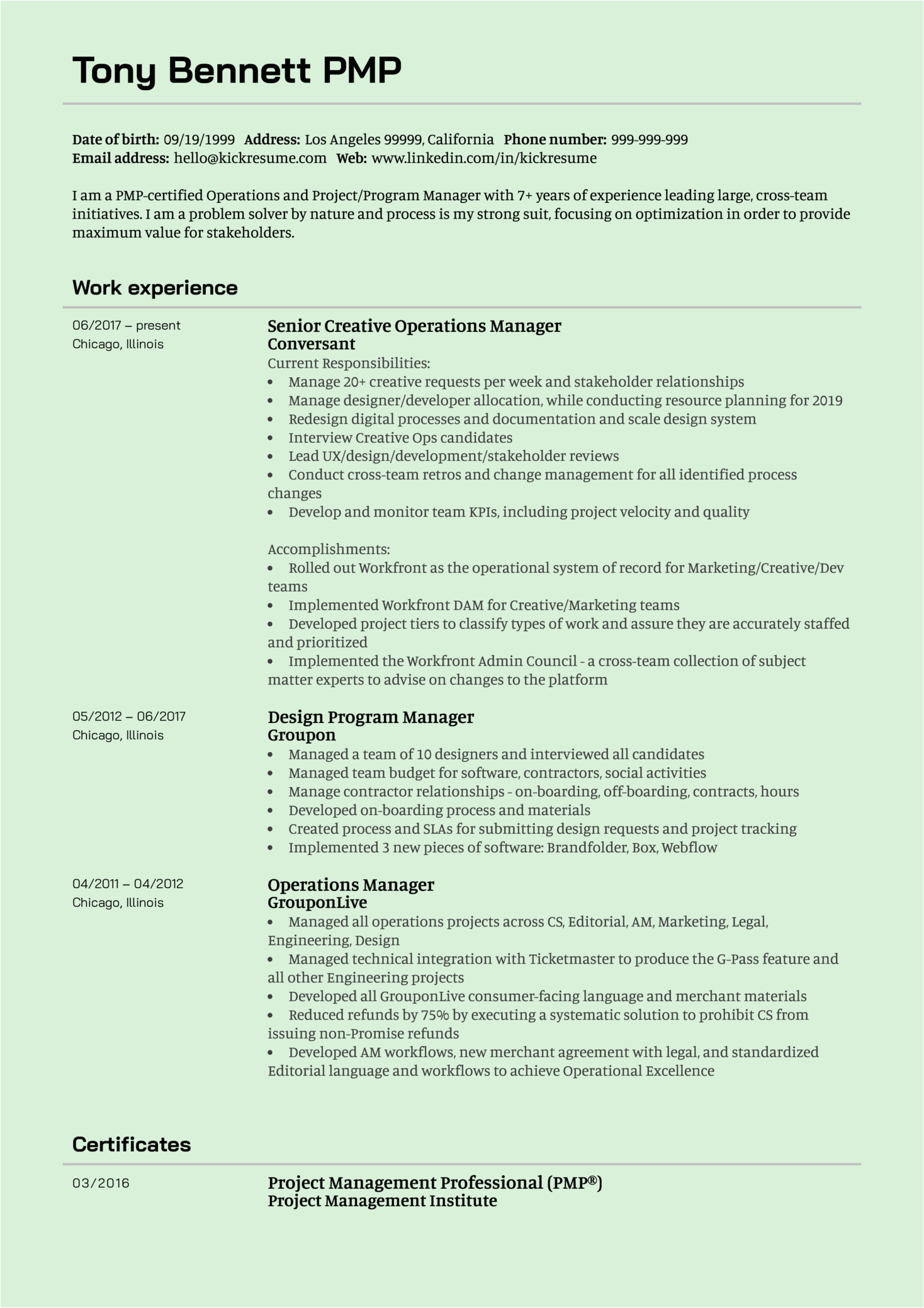 Operations Manager with One Year Experience Sample Resume Senior Creative Operations Manager Cv Example