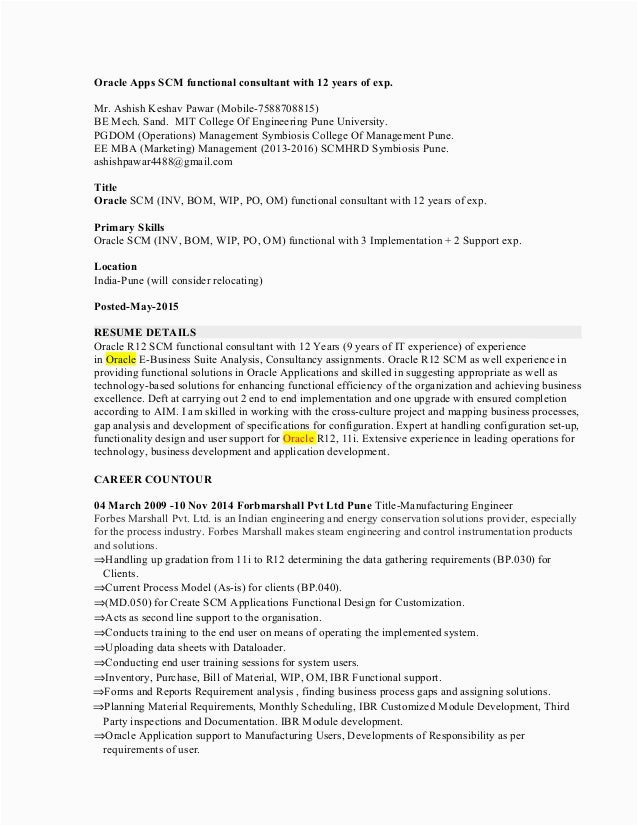 Oracle Apps Scm Functional Consultant Sample Resume oracle Scm Functional Consultant Cv March 2021