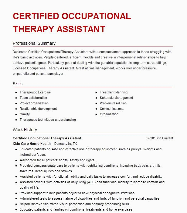 Prn Occupational therapy assistant Resume Sample Ft Cota and Prn Cota Resume Example Christus Trinity Mother Frances