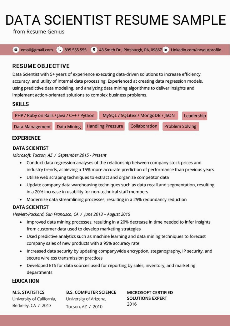 Resume for Data Scientist Visualization Sample Data Scientist Entry Level Resume Beautiful Data Scientist Resume