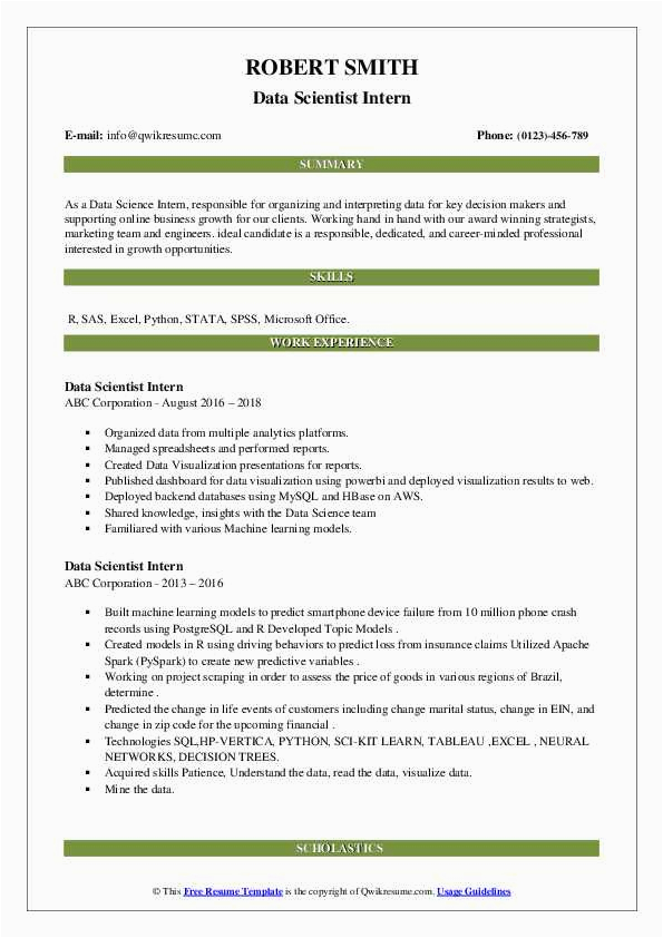 Resume for Data Scientist Visualization Sample Data Scientist Intern Resume Samples