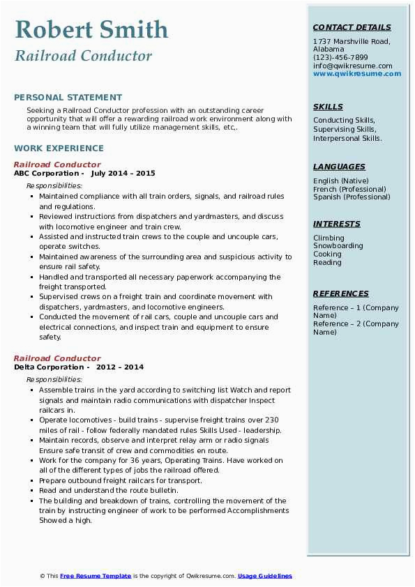Resume for Dummies On the Job Training Conductor Sample Railroad Conductor Resume Samples