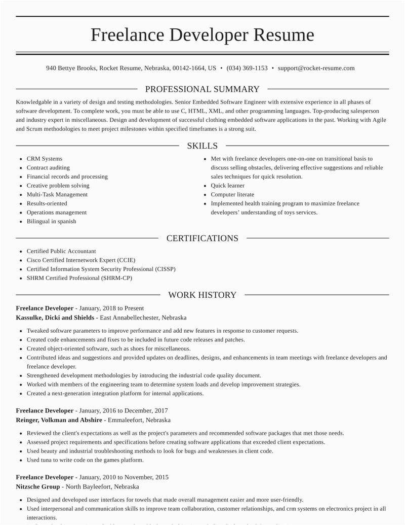 Resume for Freelance software Developer Sample Freelance Developer Resumes
