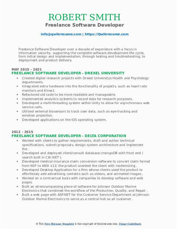 Resume for Freelance software Developer Sample Freelance software Developer Resume Samples