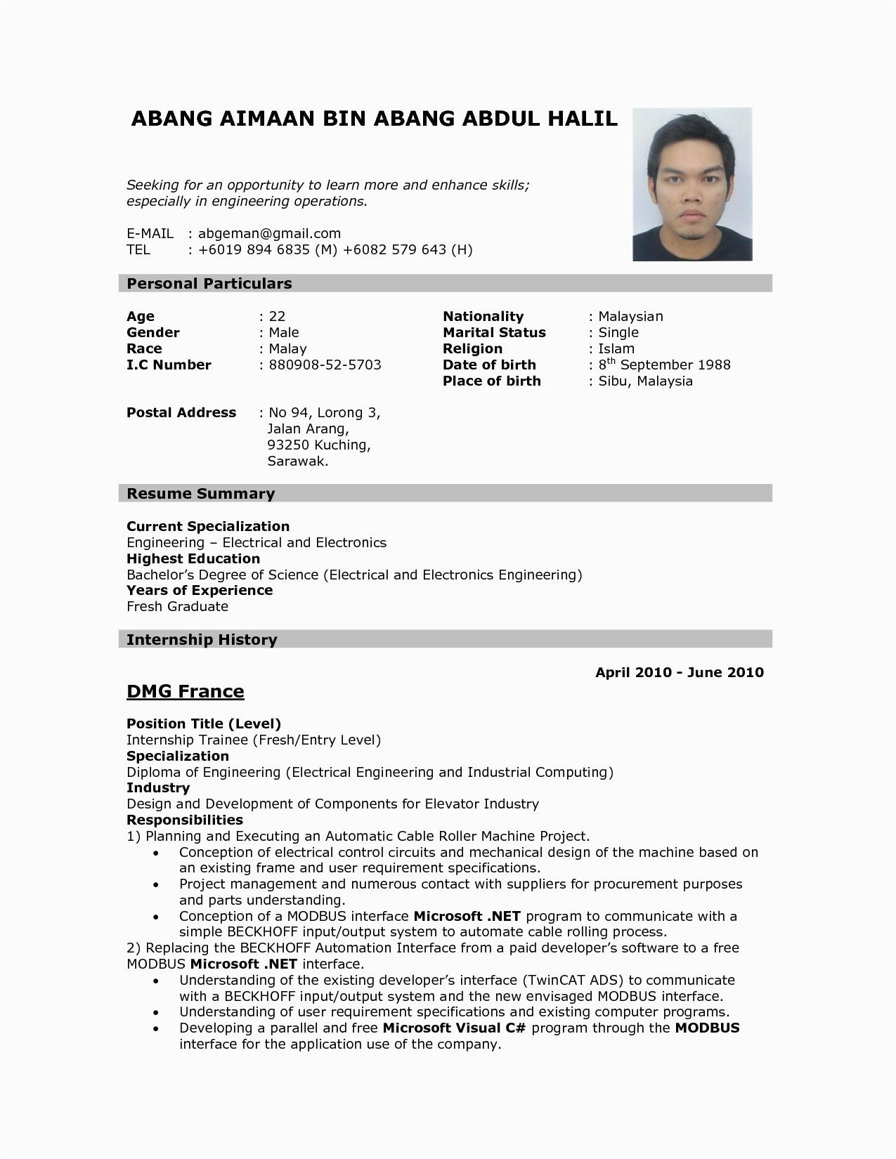 Resume format Sample for Job Application Sample Resume format for Job Application Resume Templates