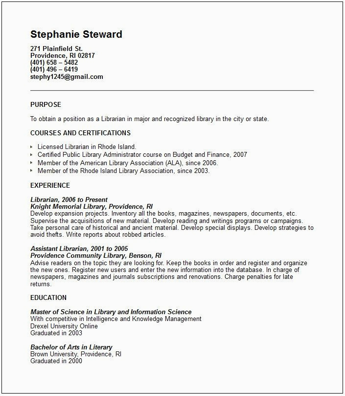 Resume Sample for A Part Time Circulation Library Job Cv Examples Librarian