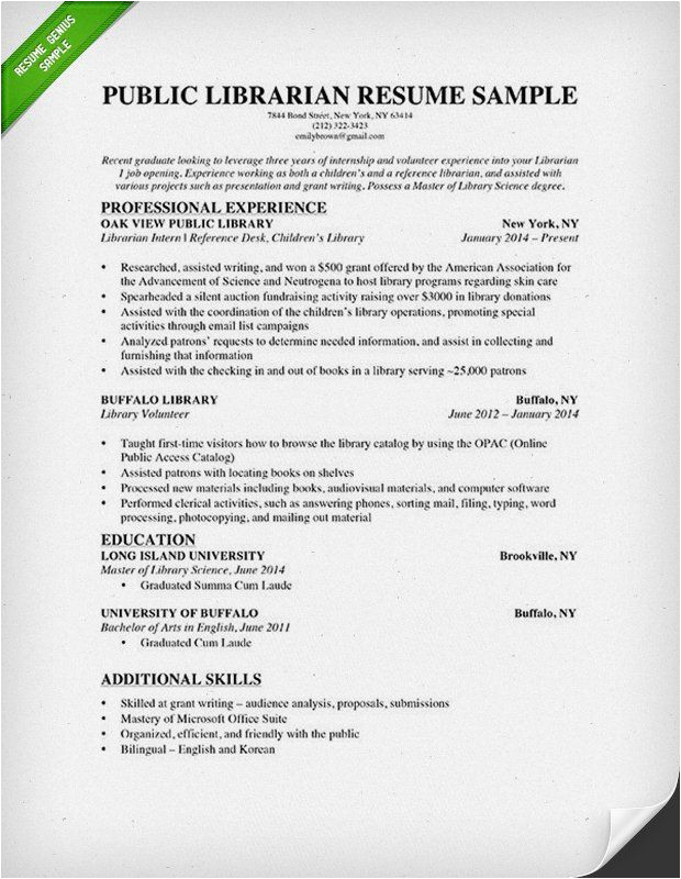 Resume Sample for A Part Time Circulation Library Job Librarian Resume Sample & Writing Guide