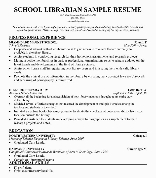 Resume Sample for A Part Time Circulation Library Job School Librarian Resume Sample Resume Panion