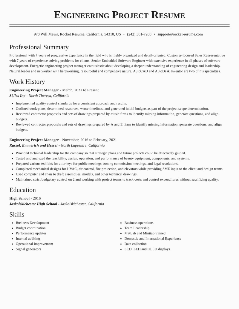 Resume Sample for A Project Manager In Engineering Engineering Project Manager Resumes