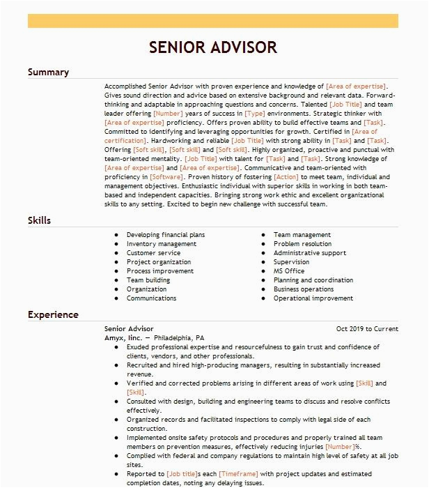 Resume Sample for Rockefeller University Job Senior Advisor Resume Example Child Care Aware America Overland