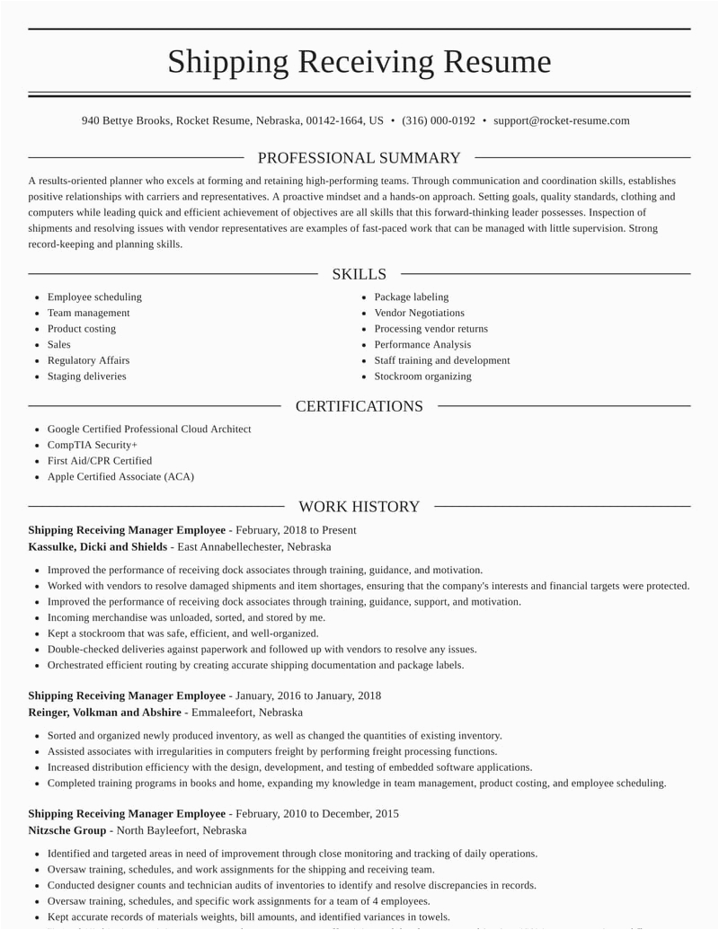 Resume Sample for Shipping and Receiving Manager Shipping Receiving Manager Employee Resumes