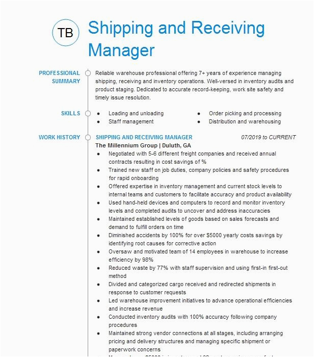 Resume Sample for Shipping and Receiving Manager Shipping & Receiving Manager Resume Example Nobelus Hoffman Estates