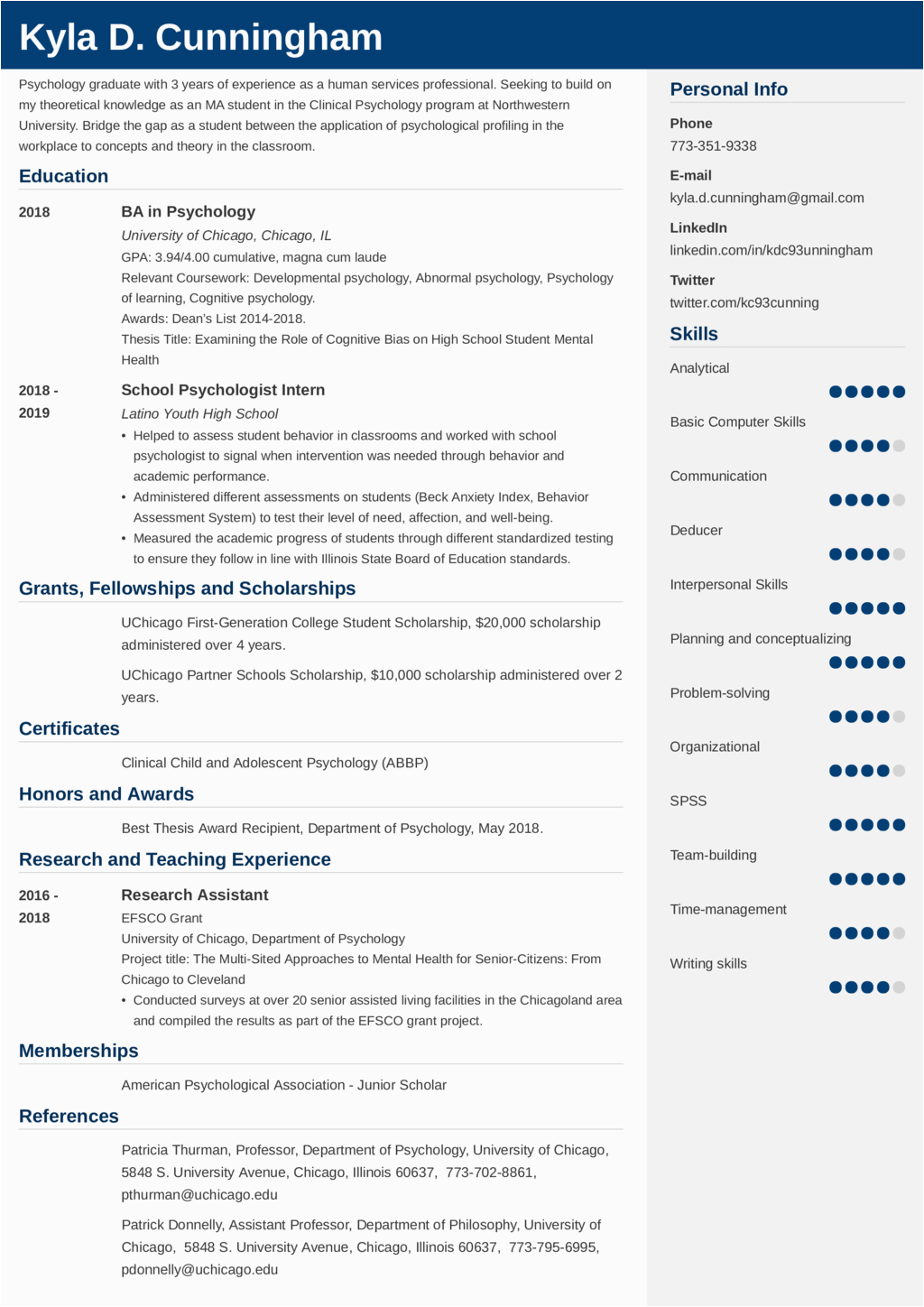Resume Samples for Admission to Graduate School Grad School Resume Examples with Templates and Writing Tips