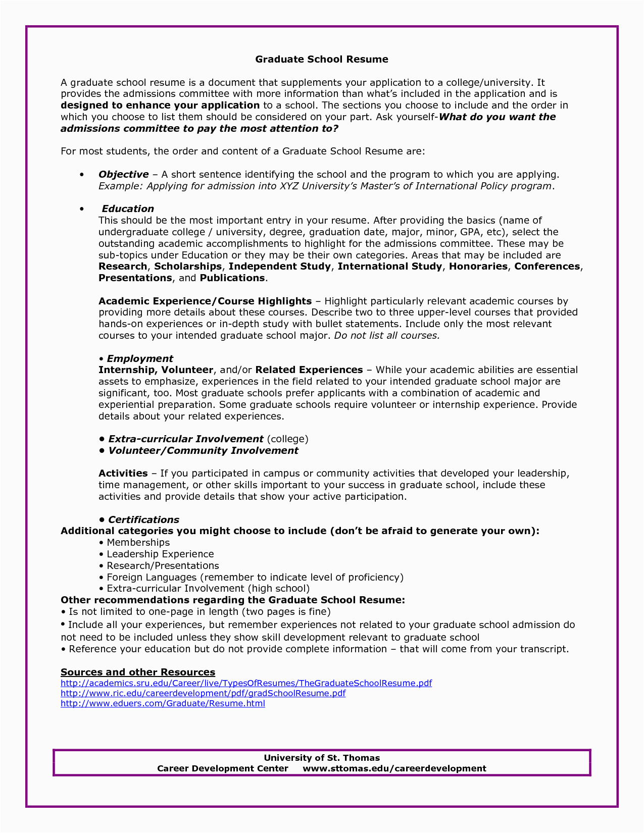 Resume Samples for Admission to Graduate School Graduate School Admissions Resume Sample O