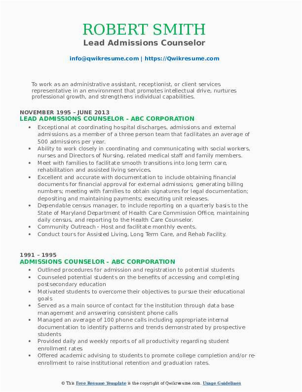 Resume Samples for An Admissions Counselor Admissions Counselor Resume Samples