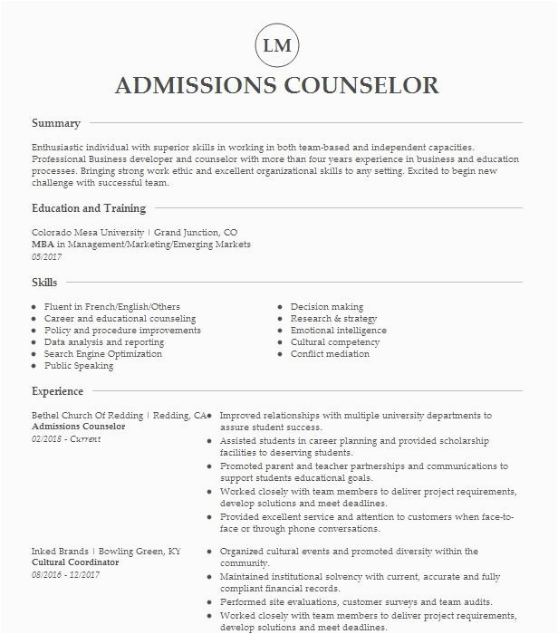 Resume Samples for An Admissions Counselor Best Admissions Counselor Resume Example