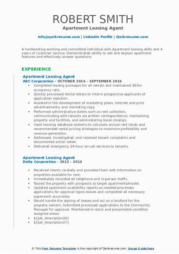 Resume Samples for Apartment Leasing Agent Apartment Leasing Agent Resume Samples