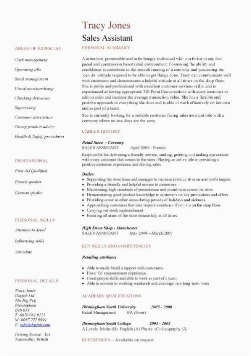 Resume Samples for assistant Retail Planner Cv for Retail Sales assistant