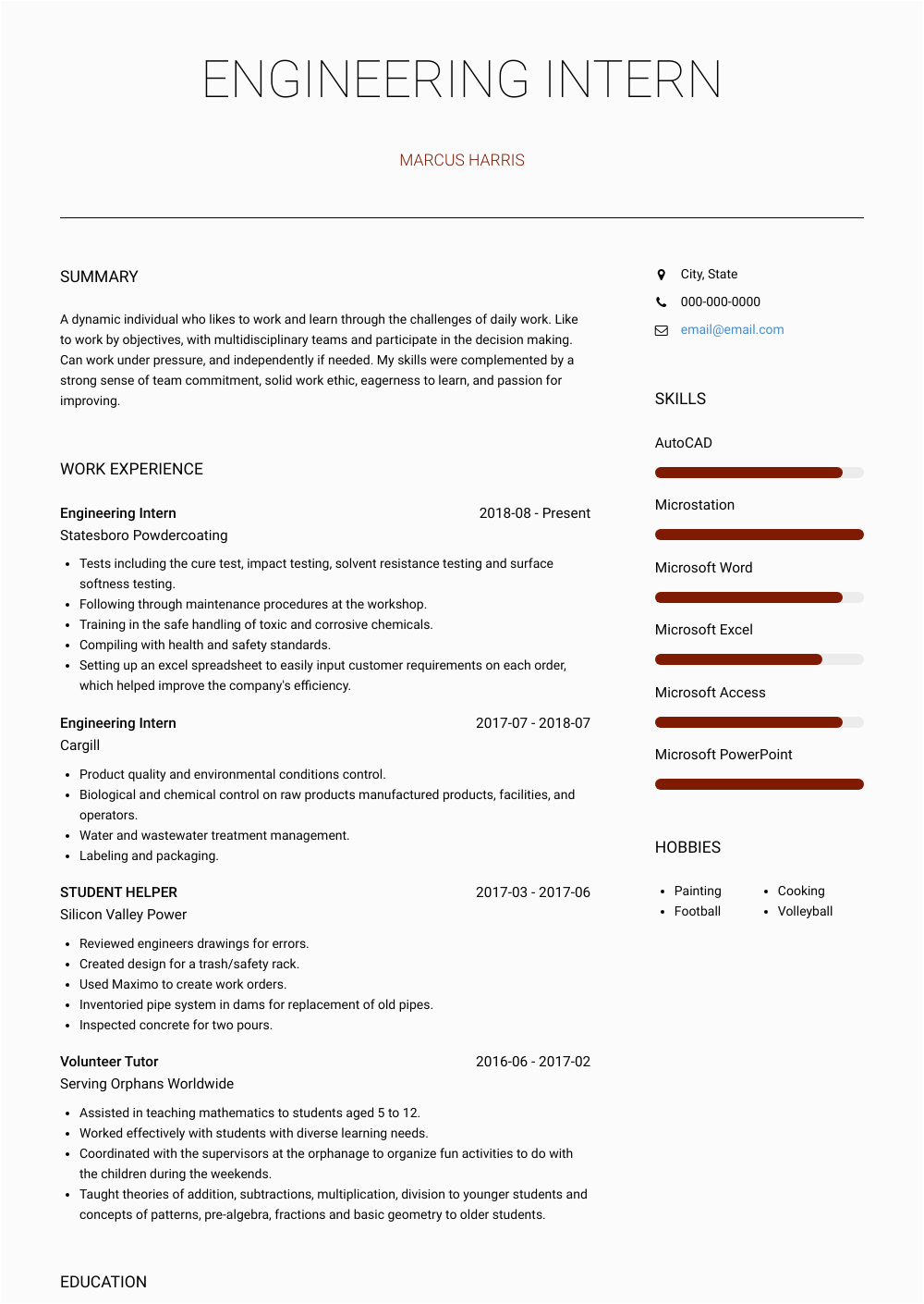 Sample Engineering Student Resume for Internship Engineering Intern Resume Samples and Templates