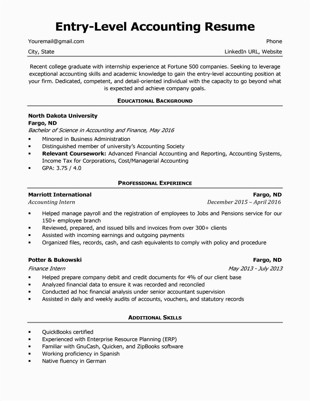Sample Entry Level Accounting Resume No Experience Entry Level Resume Examples with No Work Experience