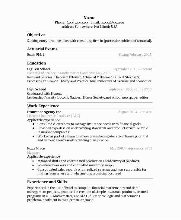 Sample Entry Level Actuarial Science Resume Actuarial Resume Template 5 Free Word Pdf Documents