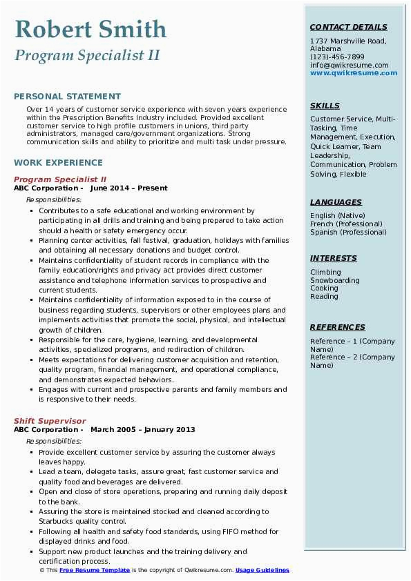 Sample Federal Resume for Program Specialist Program Specialist Resume Samples