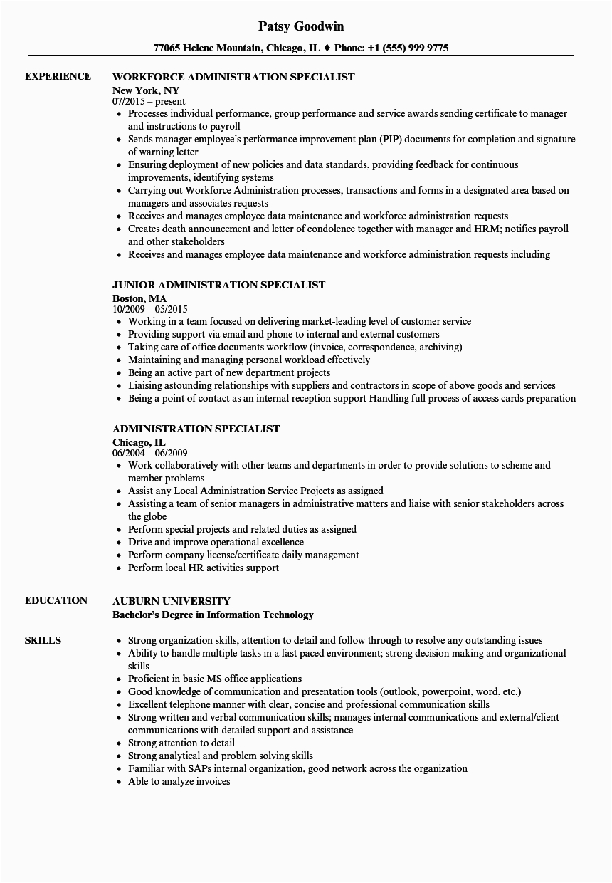 Sample Government Resume for Administrative Specialist Administration Specialist Resume Samples