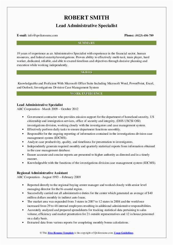 Sample Government Resume for Administrative Specialist Administrative Specialist Resume Samples