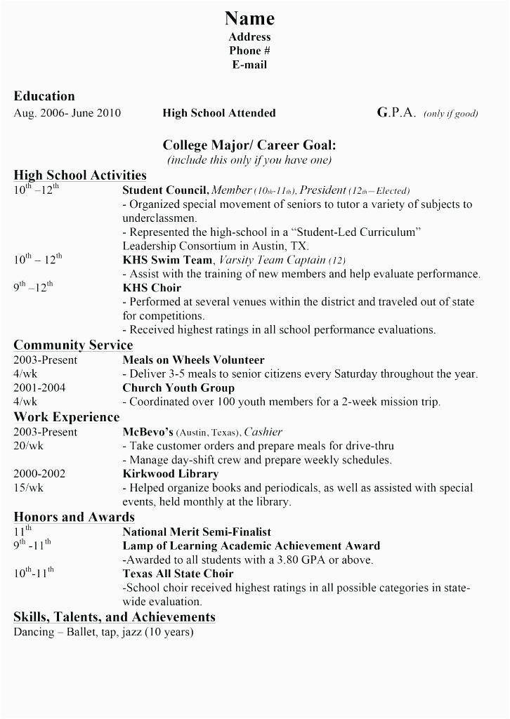 Sample High School Student Resume for College Application College Application Resume Outline High School Resume In 2020