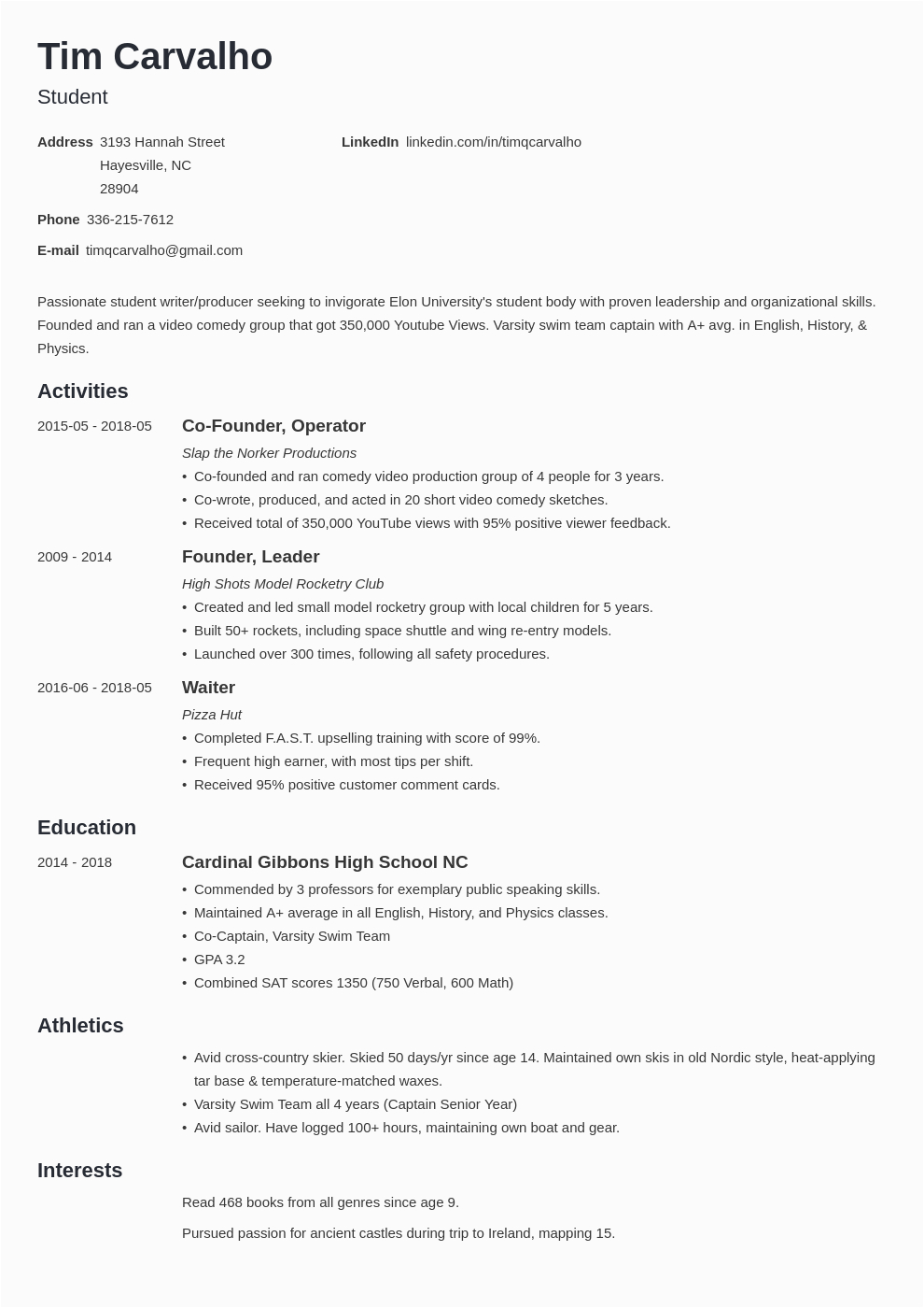 Sample High School Student Resume for College Application College Resume Template for High School Students 2022