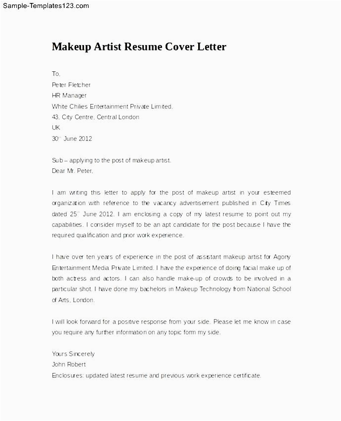 Sample Makeup Artist Resume Cover Letter Makeup Artist Resume Cover Letter Example Sample Templates Sample