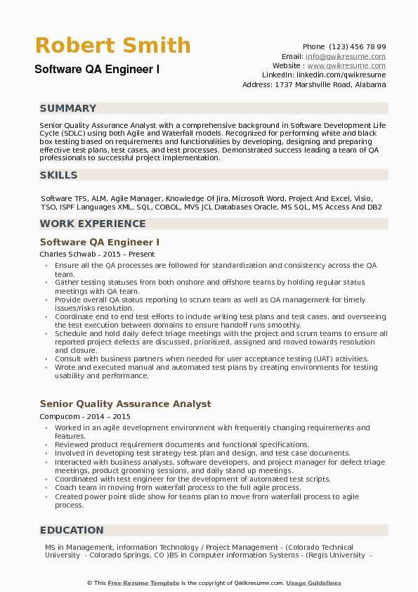 Sample Manual Testing Resume for 4 Years Experience Qa Engineer Resume Template software Qa Engineer Resume Samples