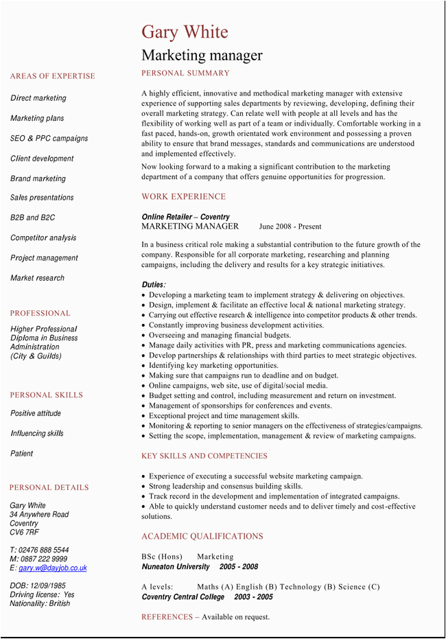 Sample Marketing Resume for A Job Resume Templates for Marketing Jobs with Samples and formats