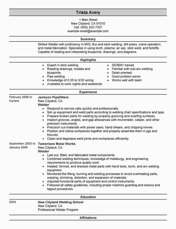 Sample Objectives for Resumes for Welders Sample Resume for Welder – Simple Resume
