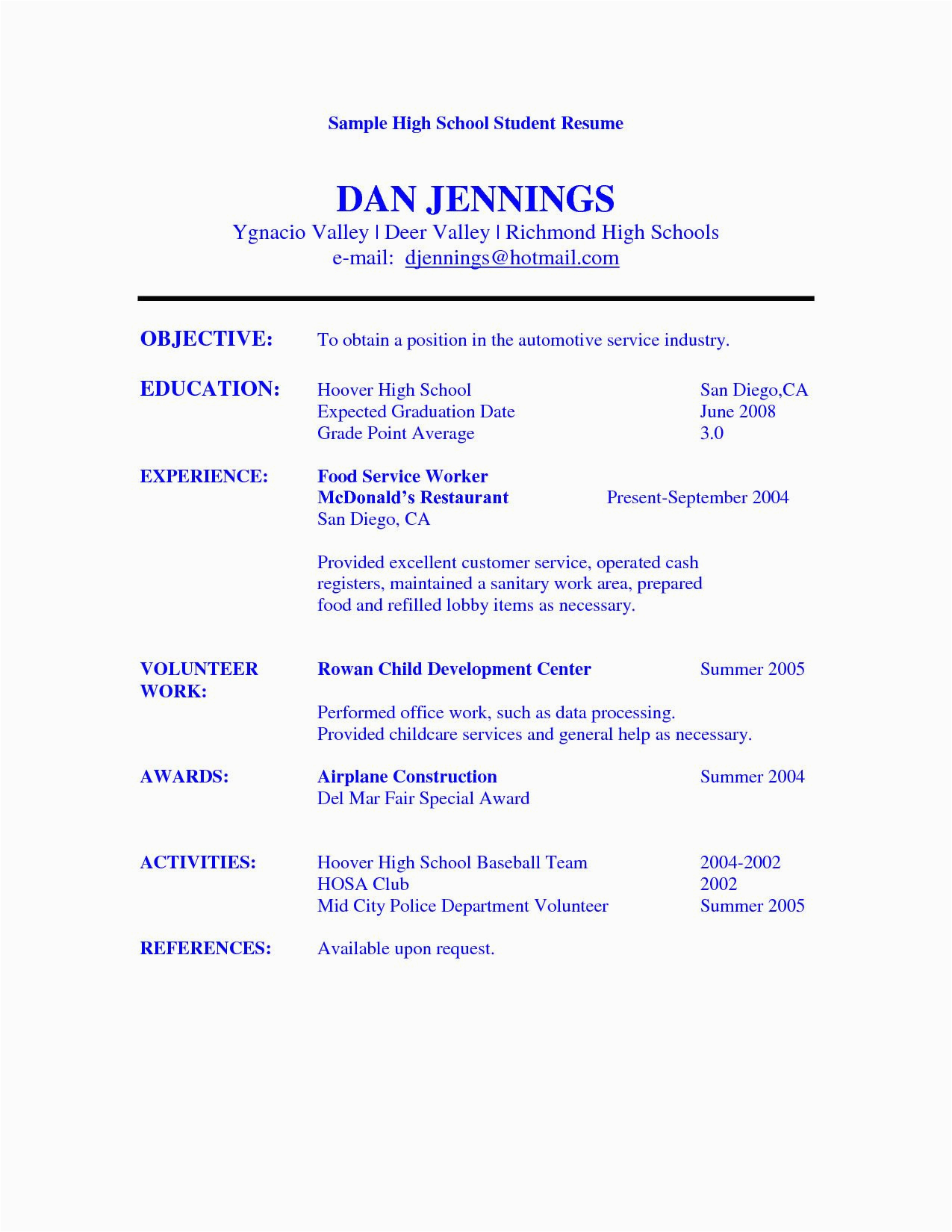 Sample Objectives for Resumes High School Student Pin On Sample Resume Center