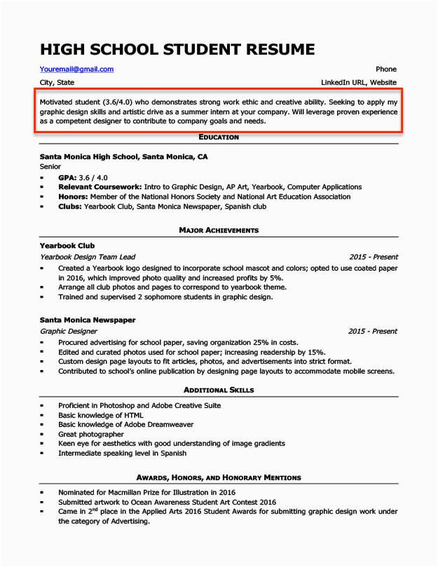 Sample Objectives for Resumes High School Student Resume Objective Examples for Students and Professionals