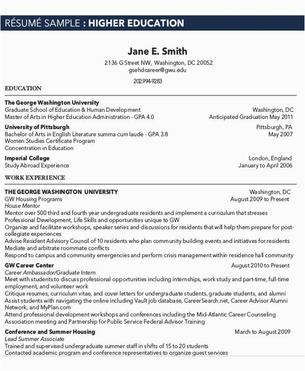 Sample Objectives for Resumes Higher Education Jobs 14 Education Resume Templates In Word