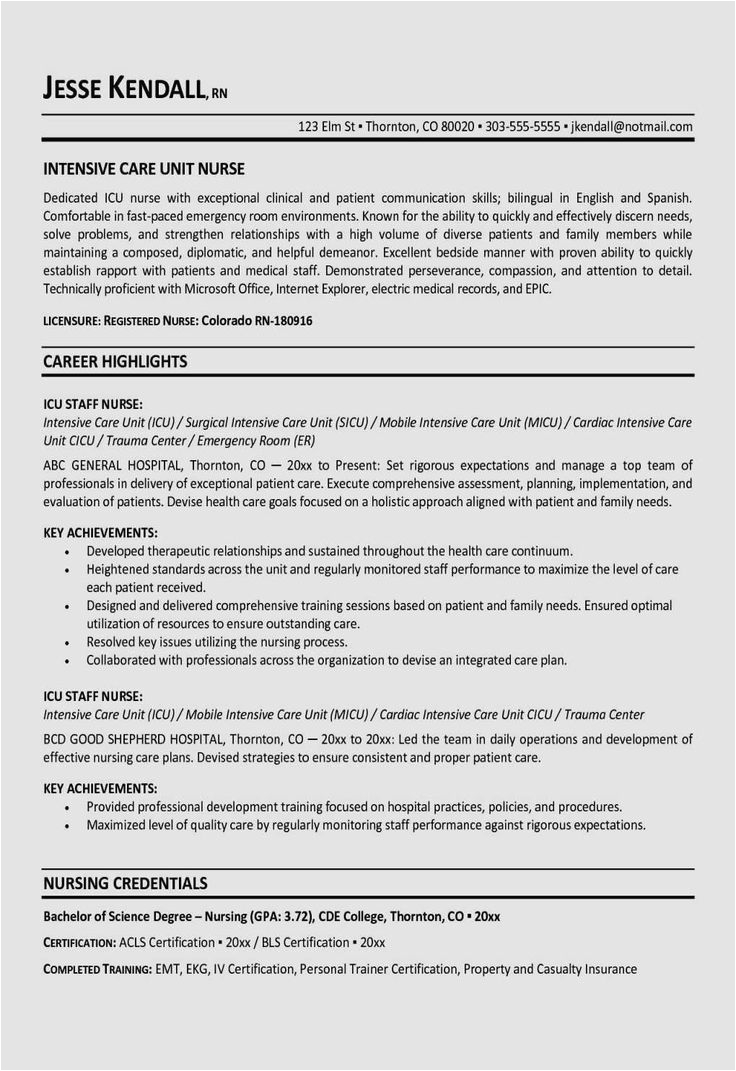 Sample Objectives for Resumes In Nursing Registered Nurse Resume Objectives Critical Care Nursing Resume Free