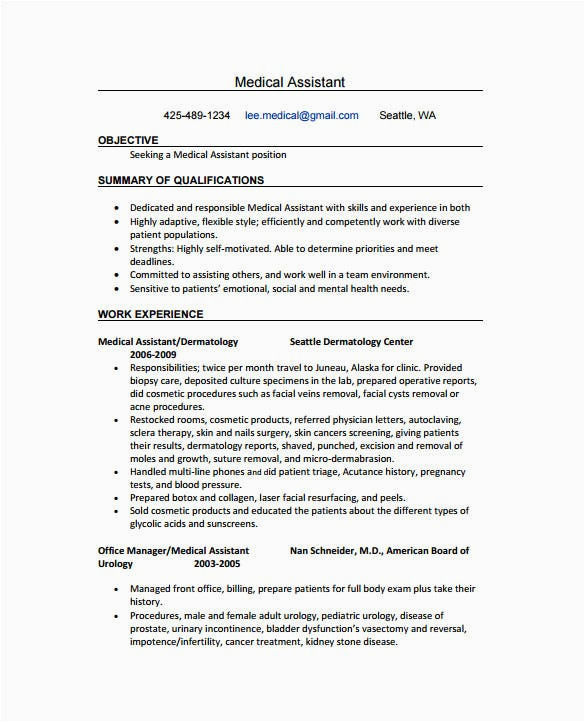 Sample Objectives for Resumes Medical assistant 5 Medical assistant Resume Templates Doc Pdf