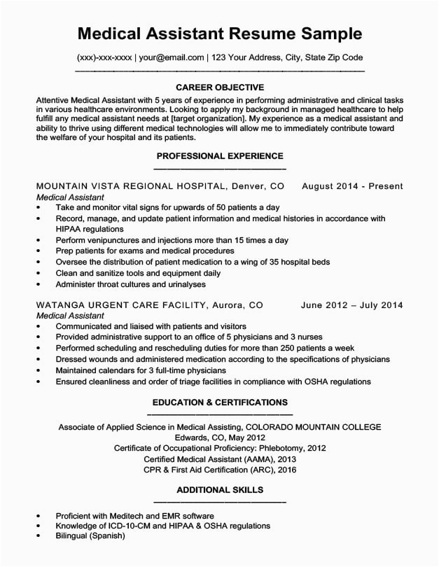 Sample Objectives for Resumes Medical assistant Medical assistant Resume Sample