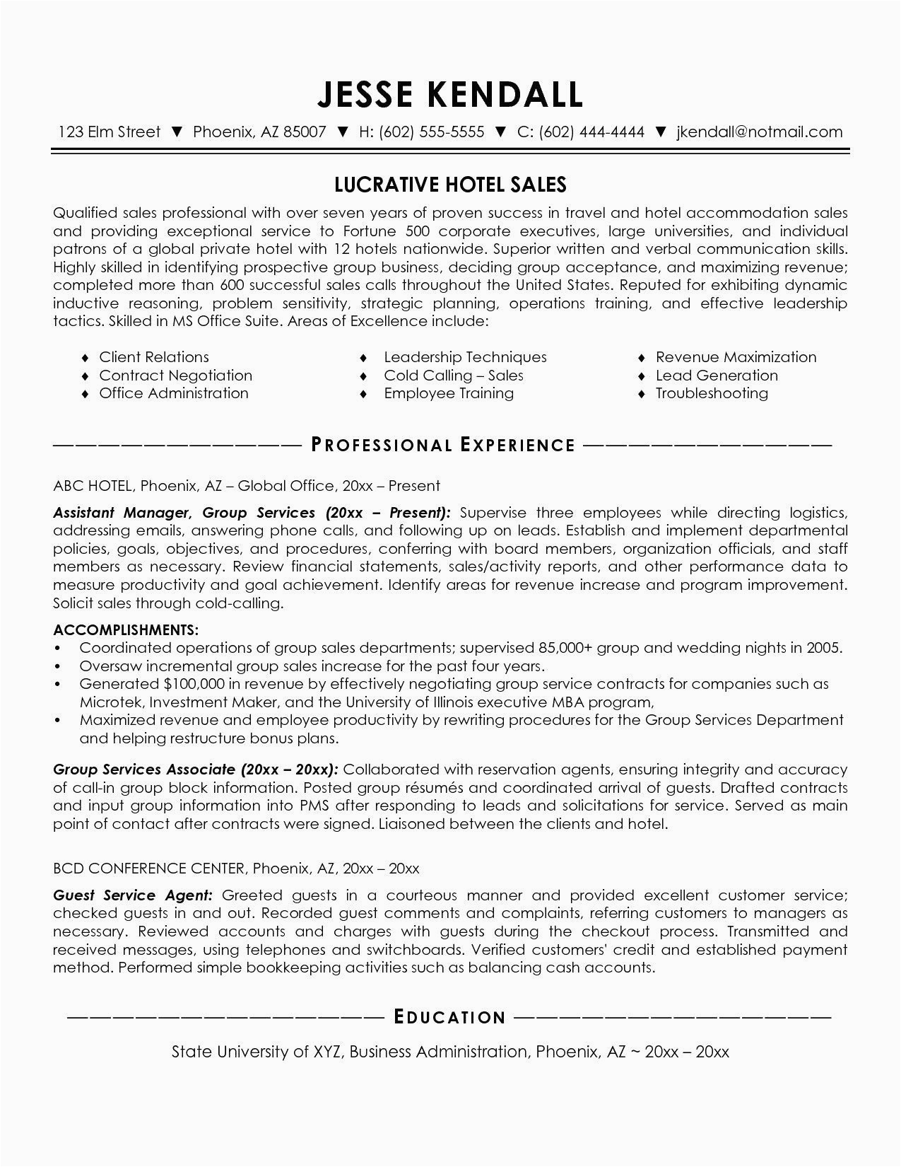 Sample Of Full Block Style Resume √ 20 Hotel Sales Manager Resume In 2020 with Images