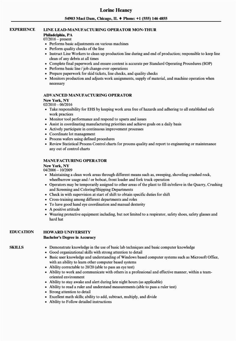 Sample Of Resume for Production Operator Free Manufacturing Operator Resume Samples Velvet Jobs Manufacturing