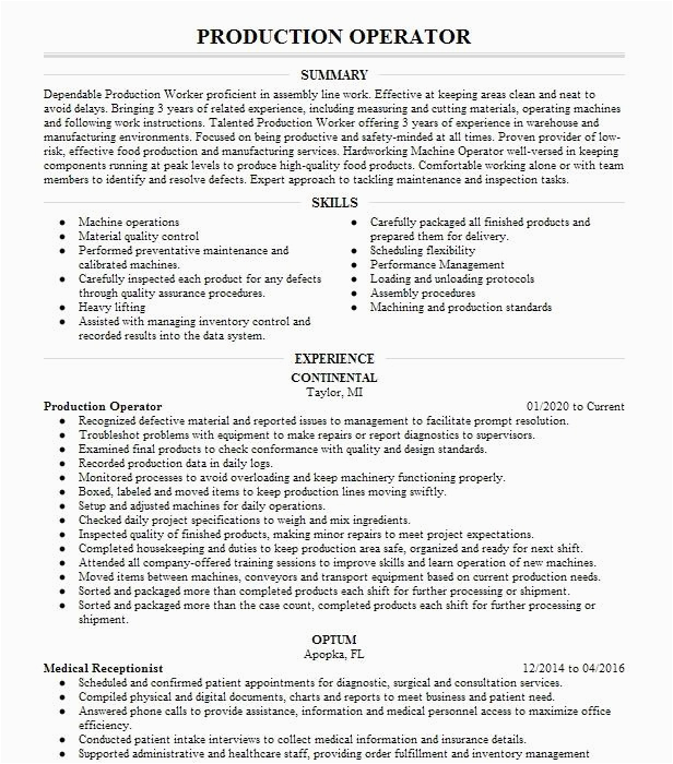 Sample Of Resume for Production Operator Production Operator Resume Example Chrysler Llc Detroit Michigan