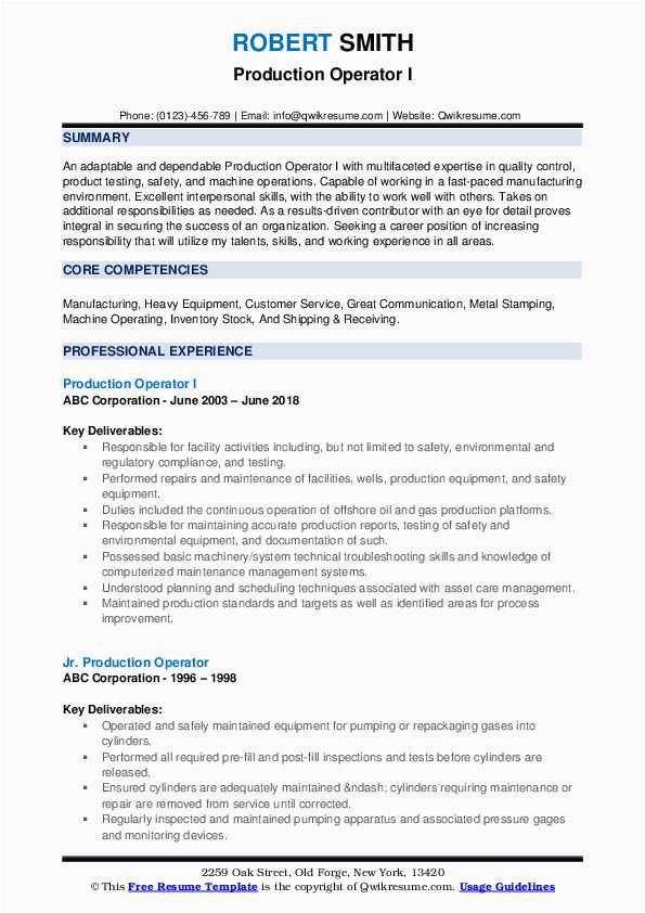 Sample Of Resume for Production Operator Production Operator Resume Samples