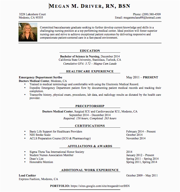 Sample Of Resume for Rn Bsn Resume Megan Driver Rn Bsn