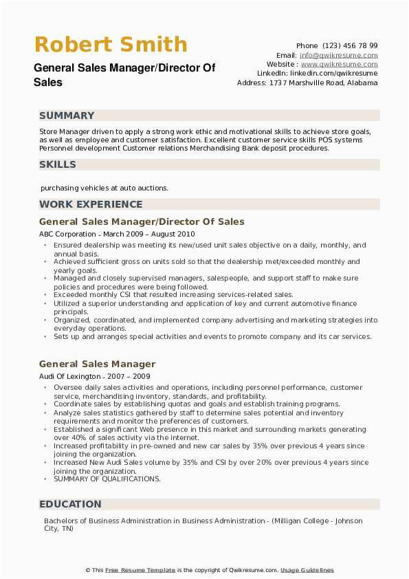Sample Of Resume for Sales Manager General Manager General Sales Manager Resume Samples