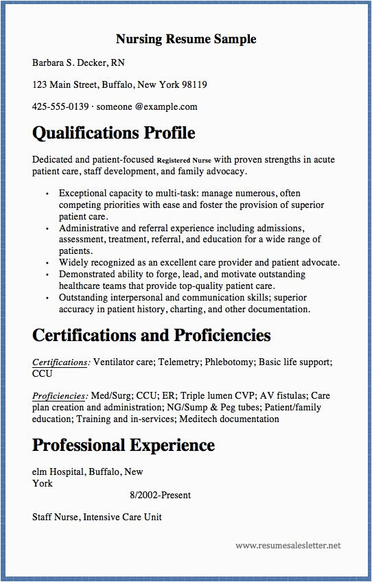 Sample Qualifications In Resume for Nurses Nursing Resume Sample Barbara S Decker Rn 123 Main Street Buffalo