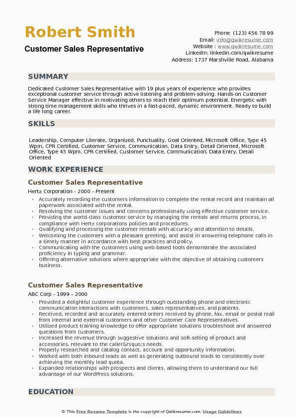 Sample Resume Customer Service Sale Store Customer Sales Representative Resume Samples